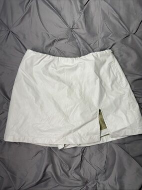 White Faux Leather Mini Skort with Front Slit
